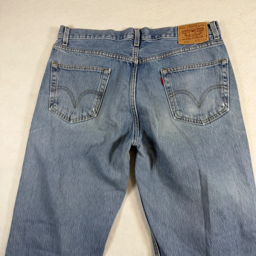 Levis 505 Regular Fit Straight Leg Light Wash Blue Denim Jeans Mens 36x34